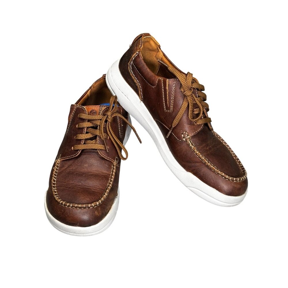 Clarks Brown Leather Casual Shoes Size 10M With White Rubber Sole For Men